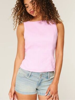 NWT Hollister Linen-Blend Open-Back Top Rose quartz pink shirt tank